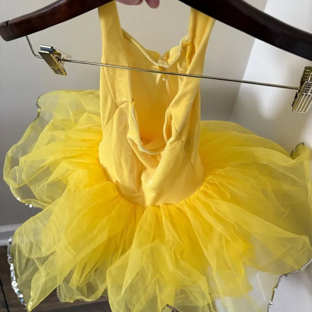 WOLFF Fording Dancewear Yellow Velvet Halter Tap Ballet Tutu Dance Costume SC